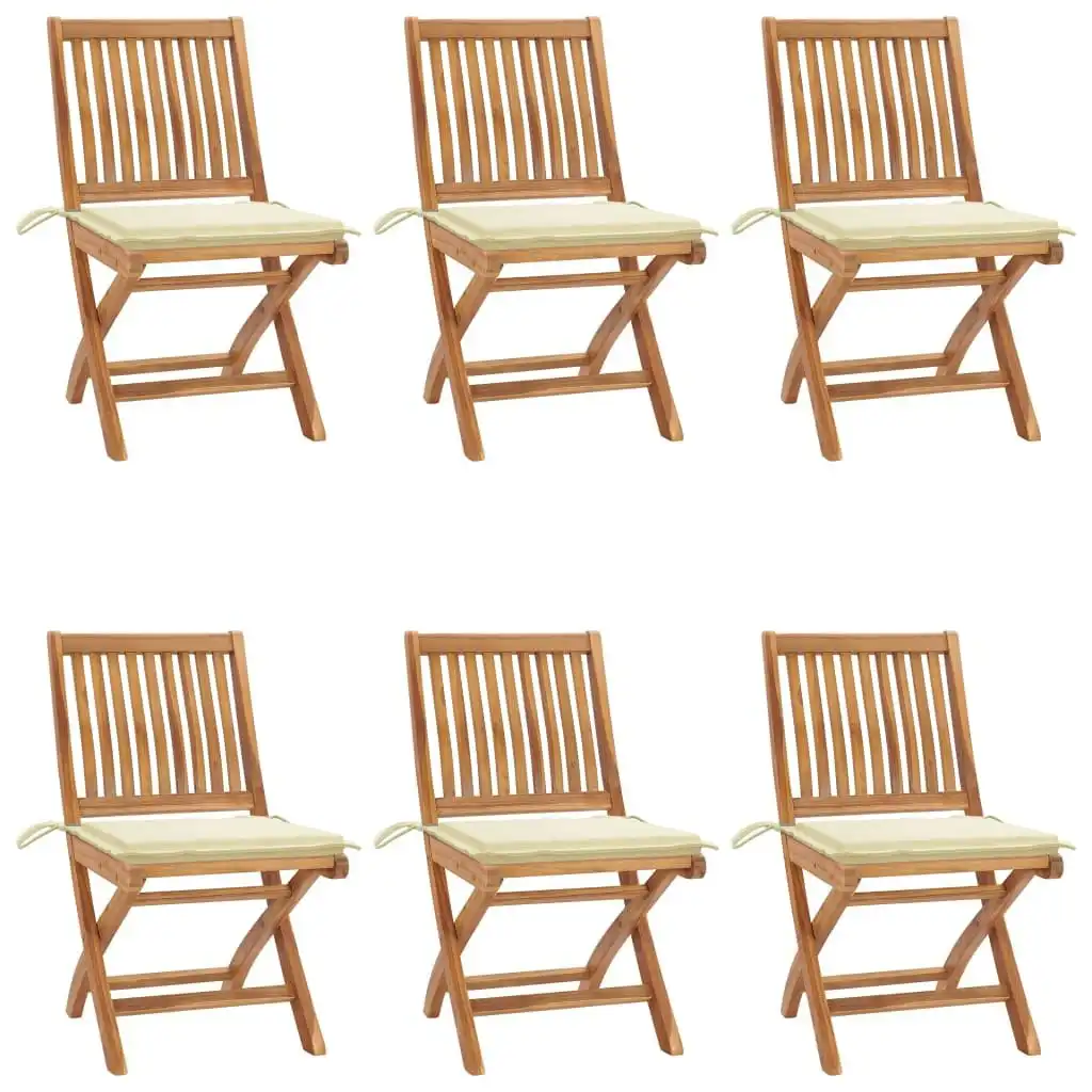 Folding Garden Chairs with Cushions 6 pcs Solid Teak Wood 3072836
