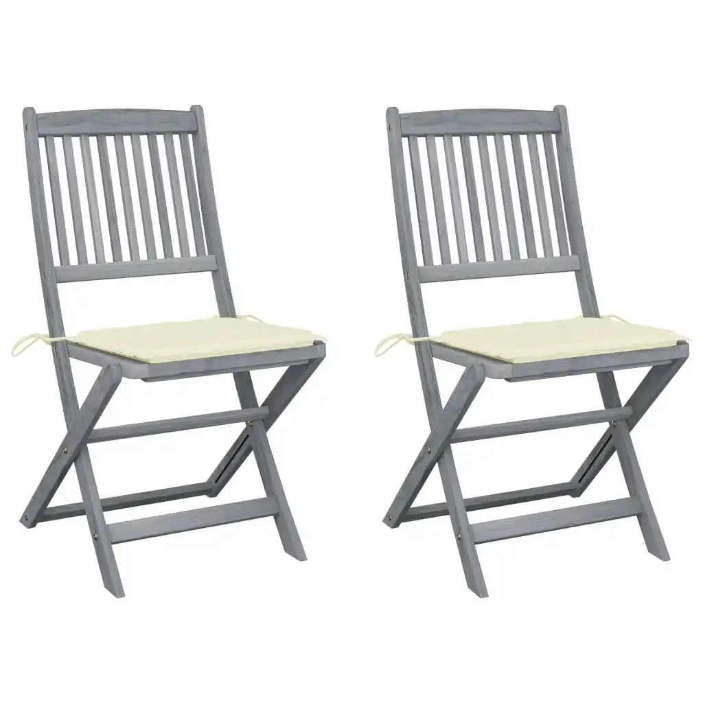 Folding Outdoor Chairs 2 pcs with Cushions Solid Acacia Wood 3064538