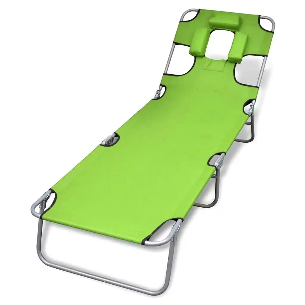 Folding Sun Lounger with Head Cushion Powder-coated Steel Green 41484