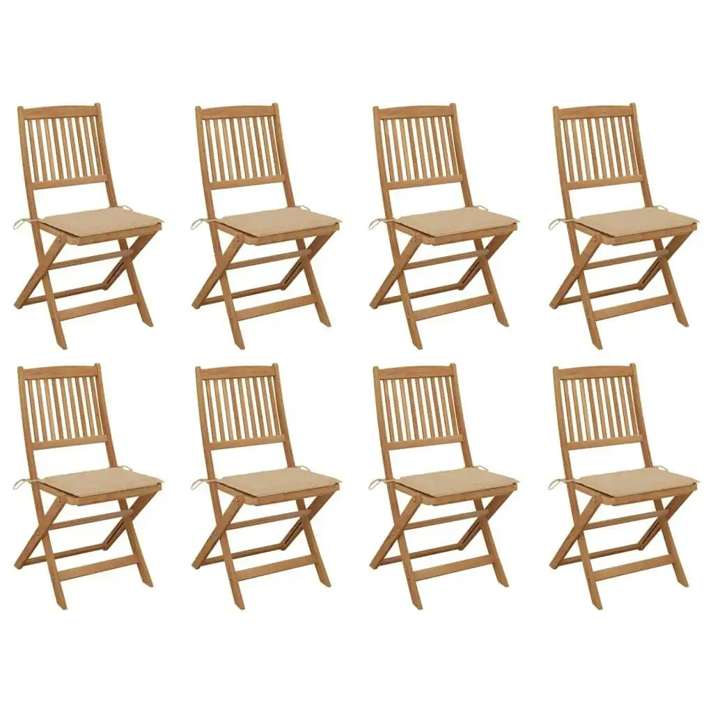 Folding Outdoor Chairs with Cushions 8 pcs Solid Wood Acacia 3075116