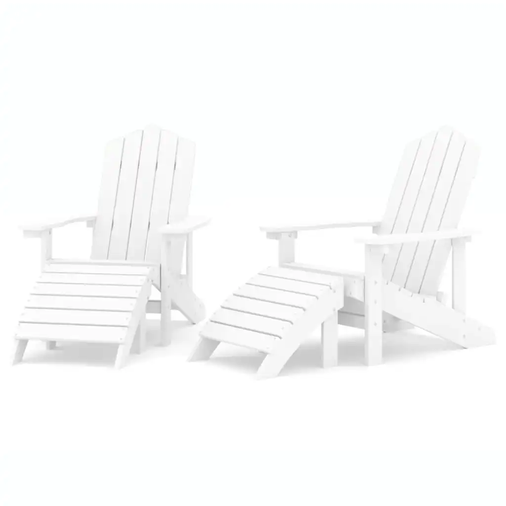 Garden Adirondack Chairs 2 pcs with Footstools HDPE White 3095696