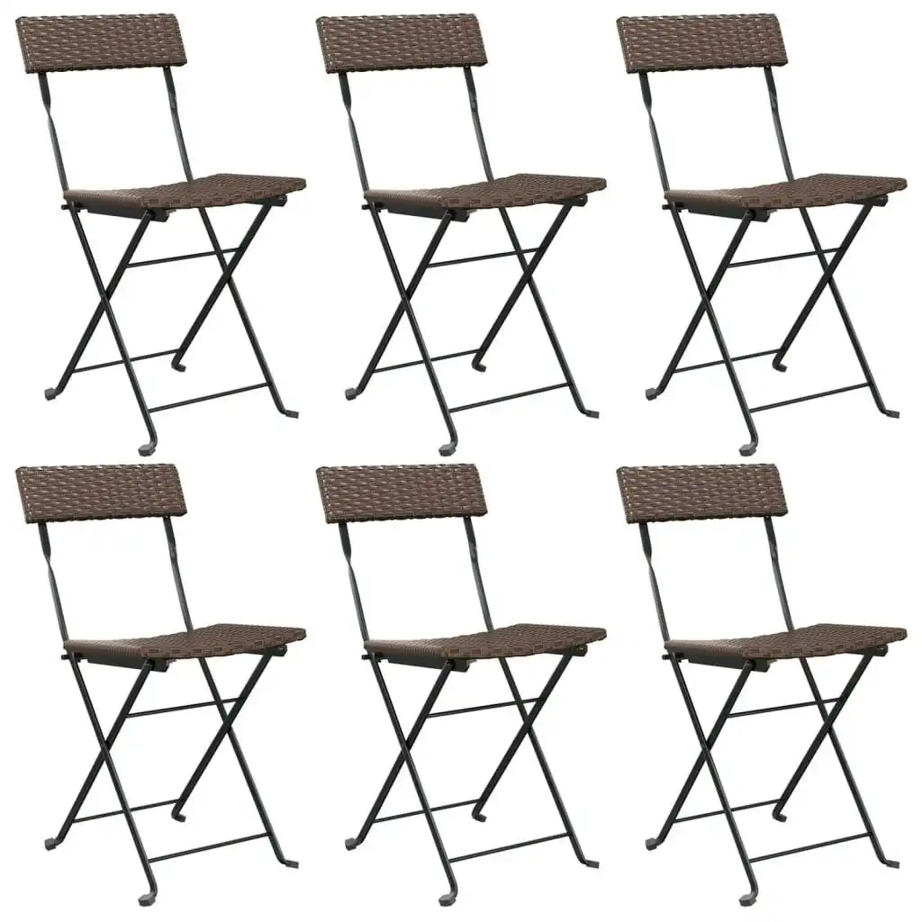 Folding Bistro Chairs 6 pcs Brown Poly Rattan and Steel 3152116