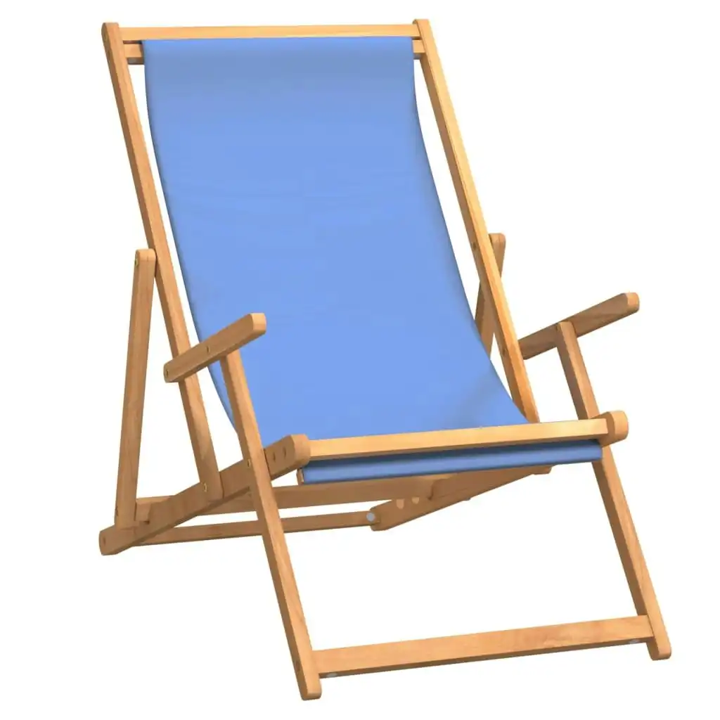 Folding Beach Chair Solid Wood Teak Blue 317697