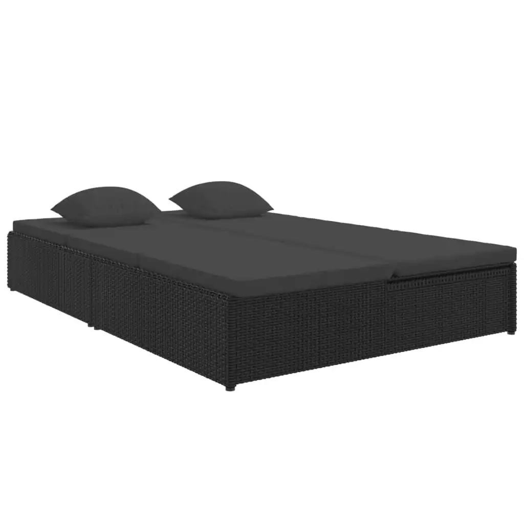 Convertible Sun Bed with Cushions Poly Rattan Black 317241