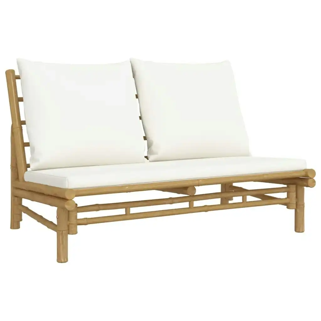 Garden Bench with Cream White Cushions Bamboo 363453
