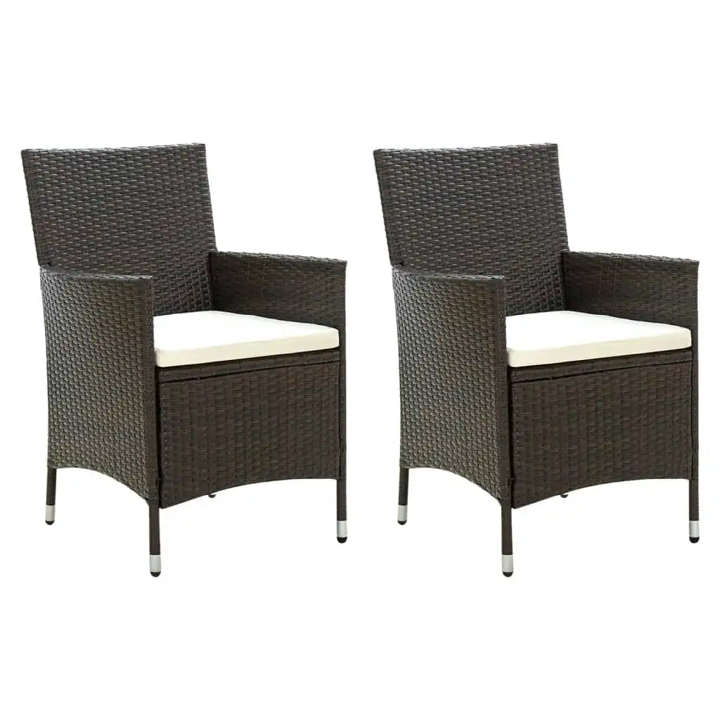 Garden Chairs with Cushions 2 pcs Poly Rattan Brown 316679