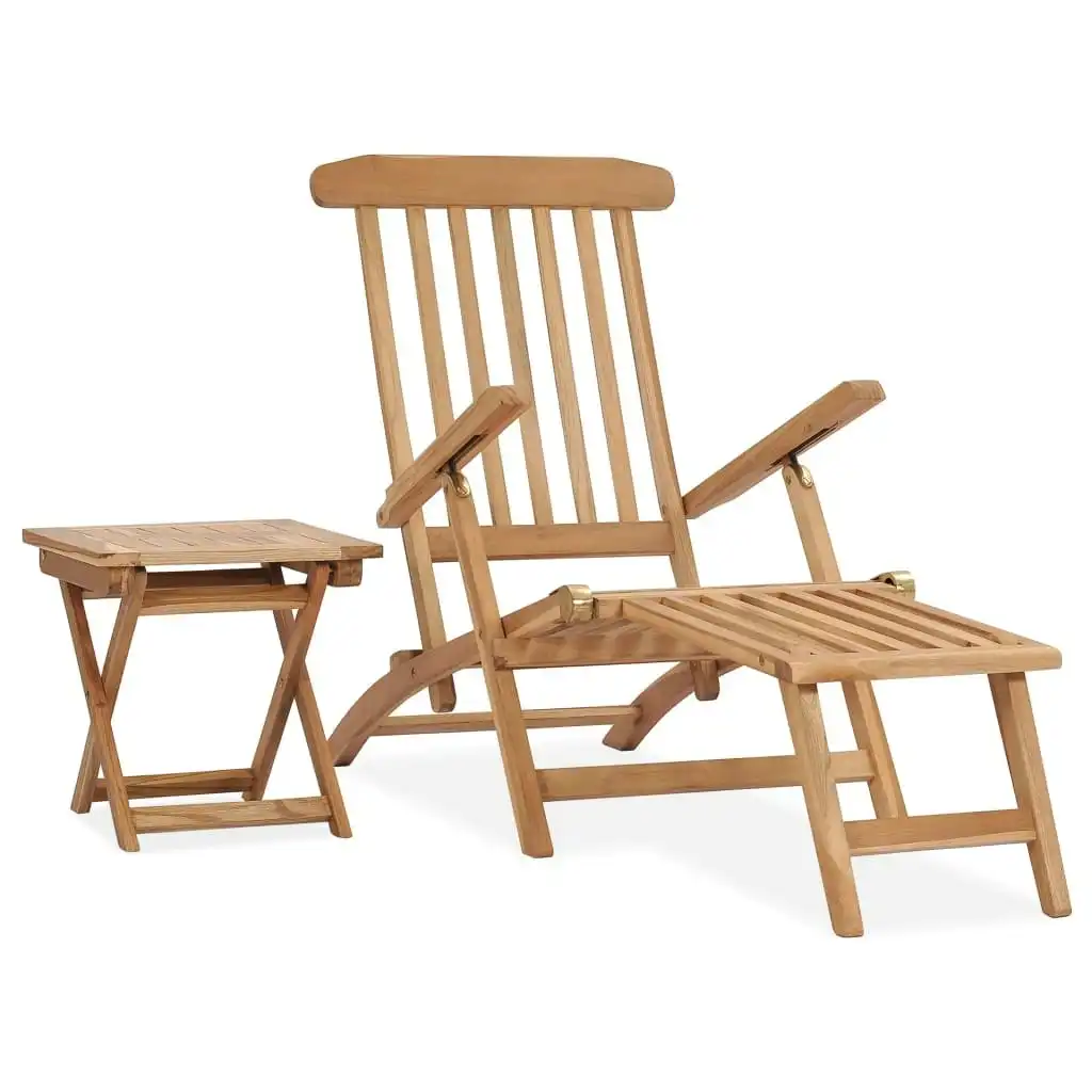 Garden Deck Chair with Footrest and Table Solid Teak Wood 315376