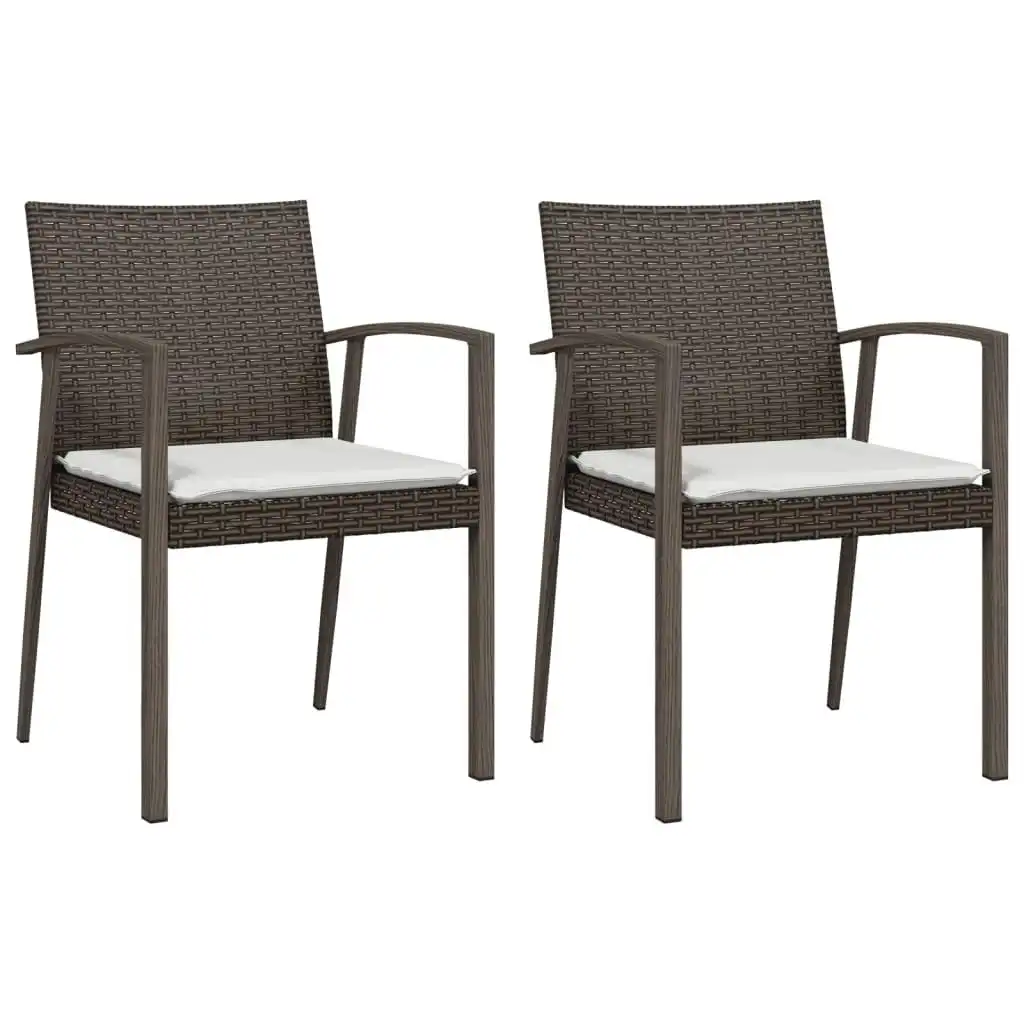 Garden Chairs with Cushions 2 pcs Brown 56.5x57x83 cm Poly Rattan 364095