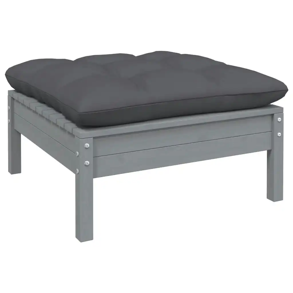 Garden Footstool with Anthracite Cushion Grey Solid Pinewood 806642