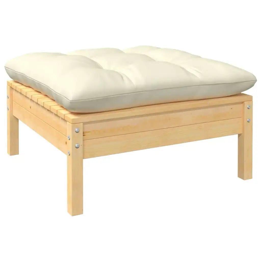 Garden Footstool with Cream Cushion Solid Pinewood 806640