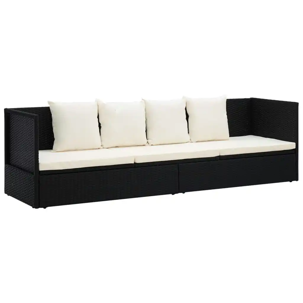 Garden Bed with Cushion & Pillows Poly Rattan Black 49391