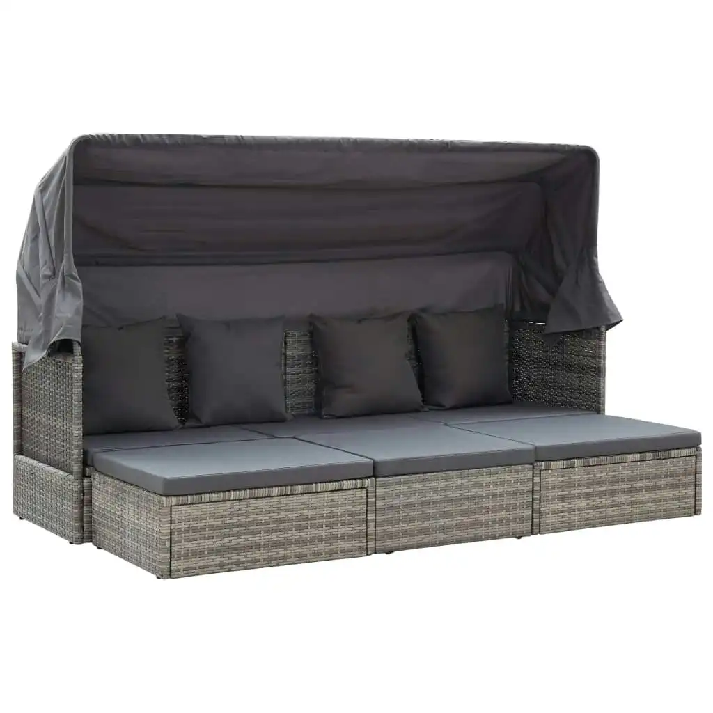 Garden Lounge Bed with Roof Mixed Grey Poly Rattan 46158