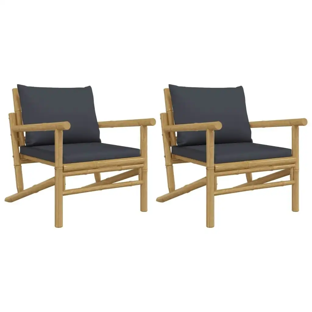 Garden Chairs 2 pcs with Dark Grey Cushions Bamboo 363466