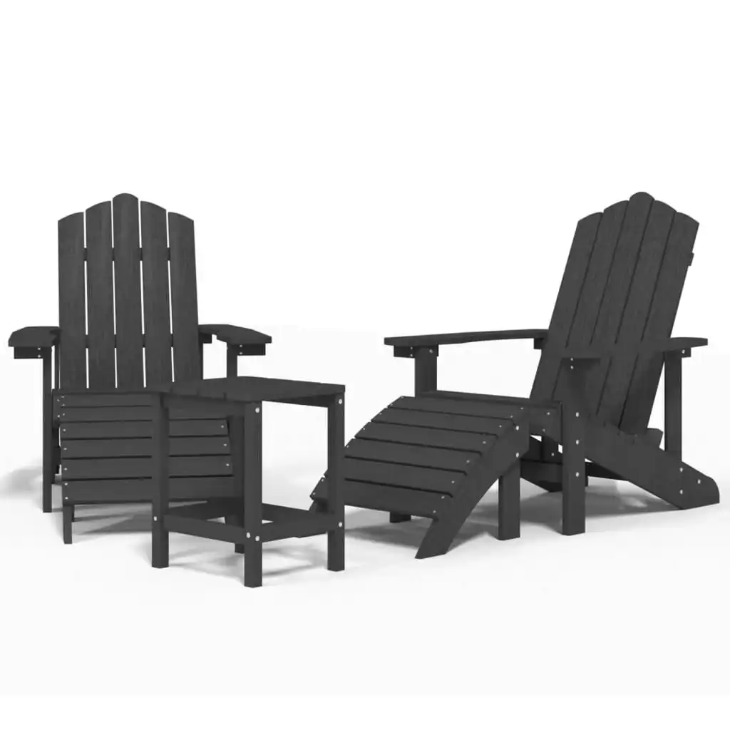 Garden Adirondack Chairs with Footstool & Table HDPE Anthracite 3095713