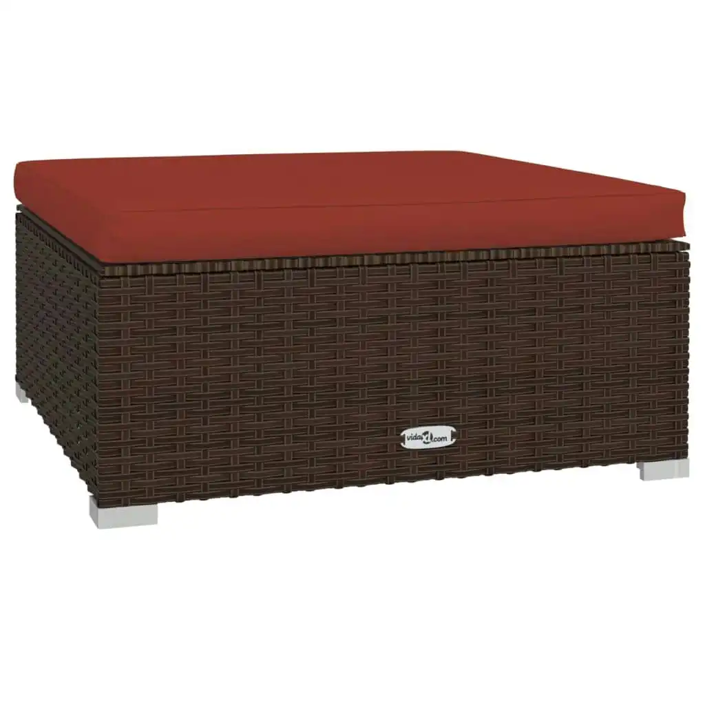 Garden Footrest with Cushion Brown 70x70x30 cm Poly Rattan 317547