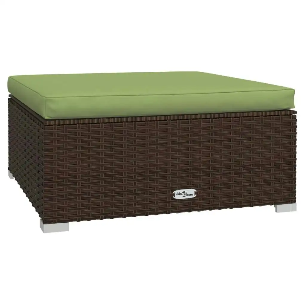 Garden Footrest with Cushion Brown 70x70x30 cm Poly Rattan 317558