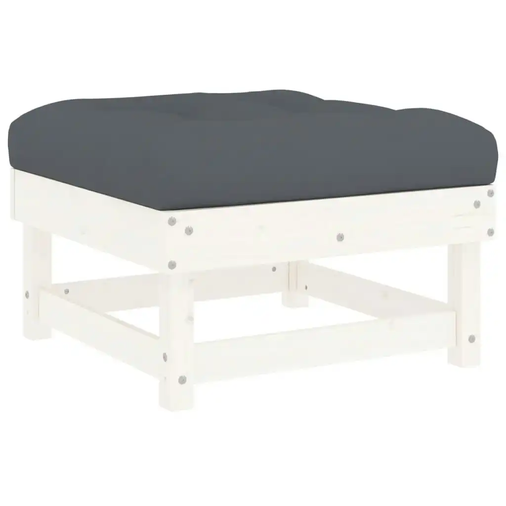 Garden Footstool with Cushion White Solid Wood Pine 825437
