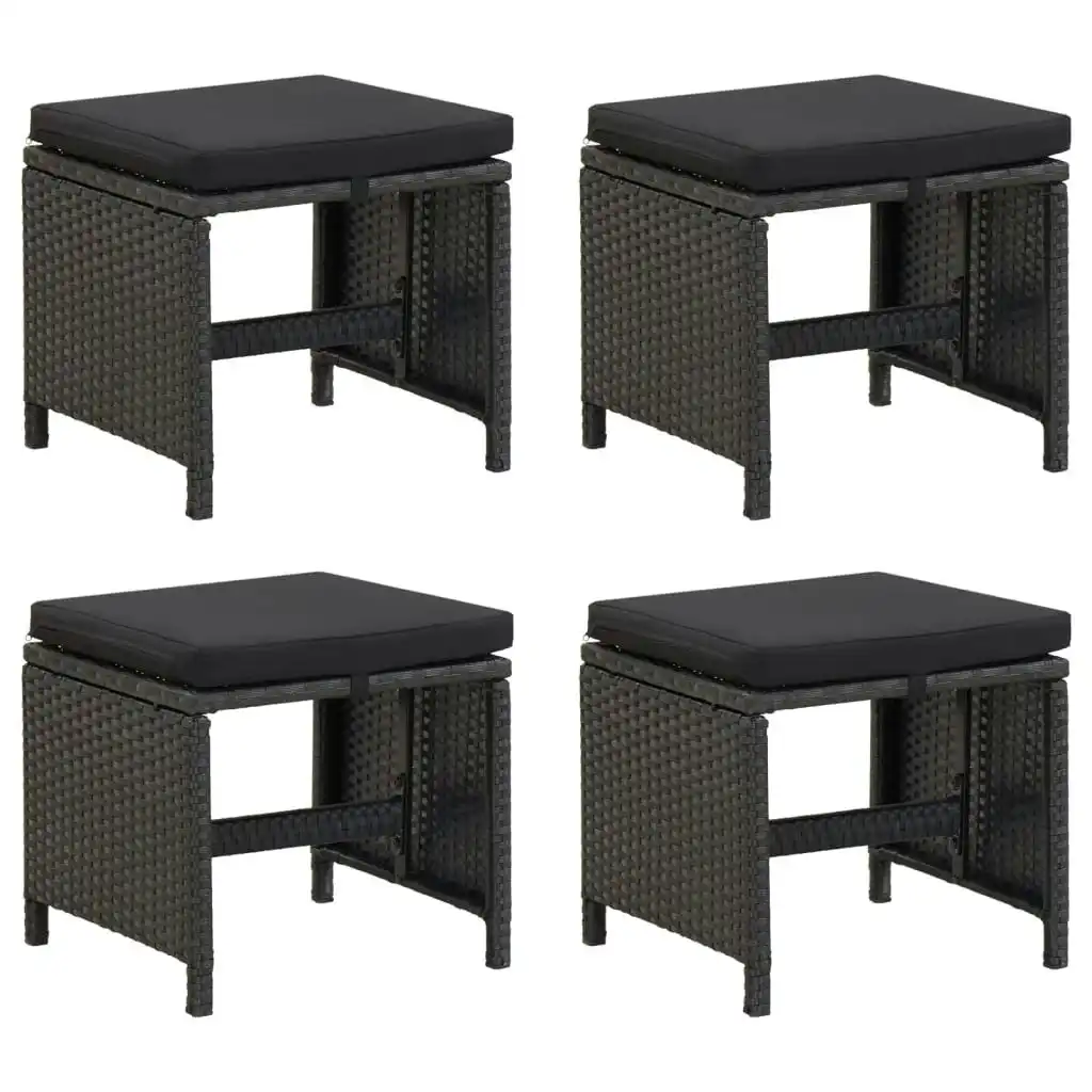 Garden Stools 4 pcs with Cushions Poly Rattan Black 316749