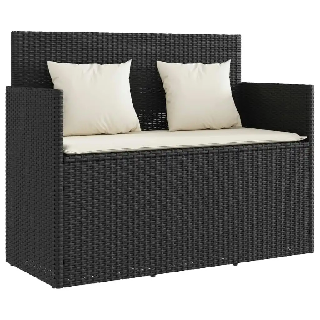 Garden Bench with Cushions Black Poly Rattan 365760