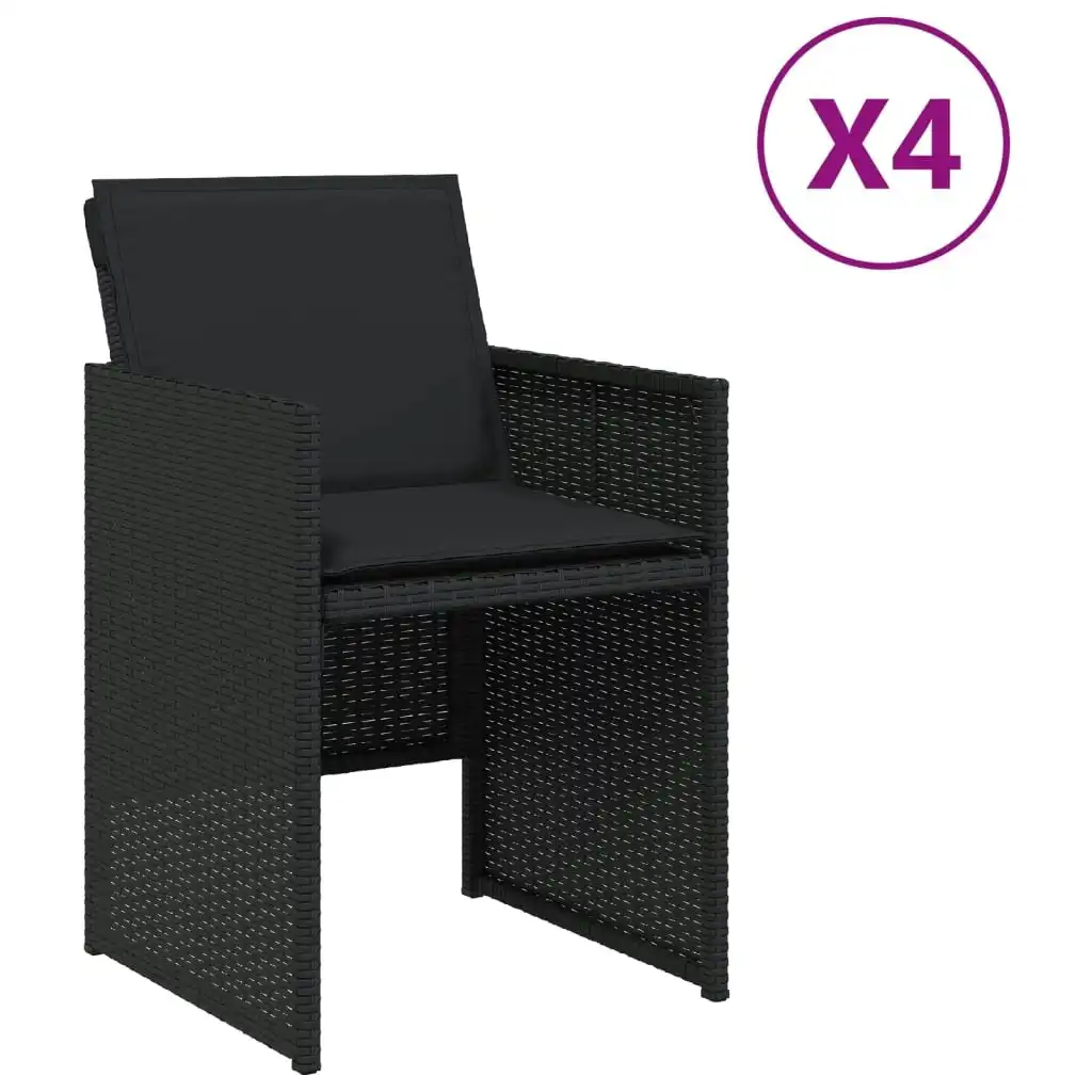 Garden Chairs with Cushions 4 pcs Black Poly Rattan 364933