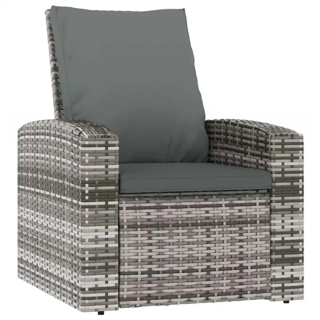 Garden Reclining Chair with Cushions Grey Poly Rattan 364104