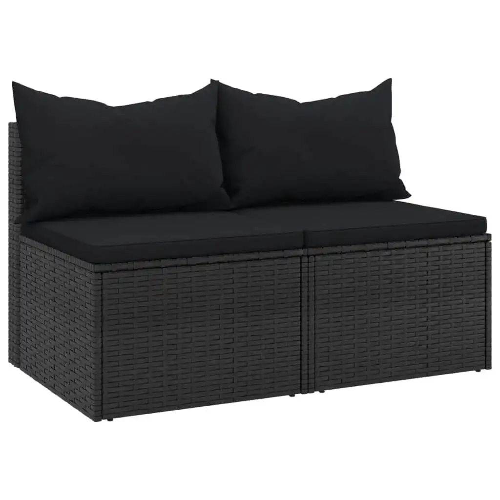 Garden Middle Sofas with Cushions 2 pcs Black Poly Rattan 362332