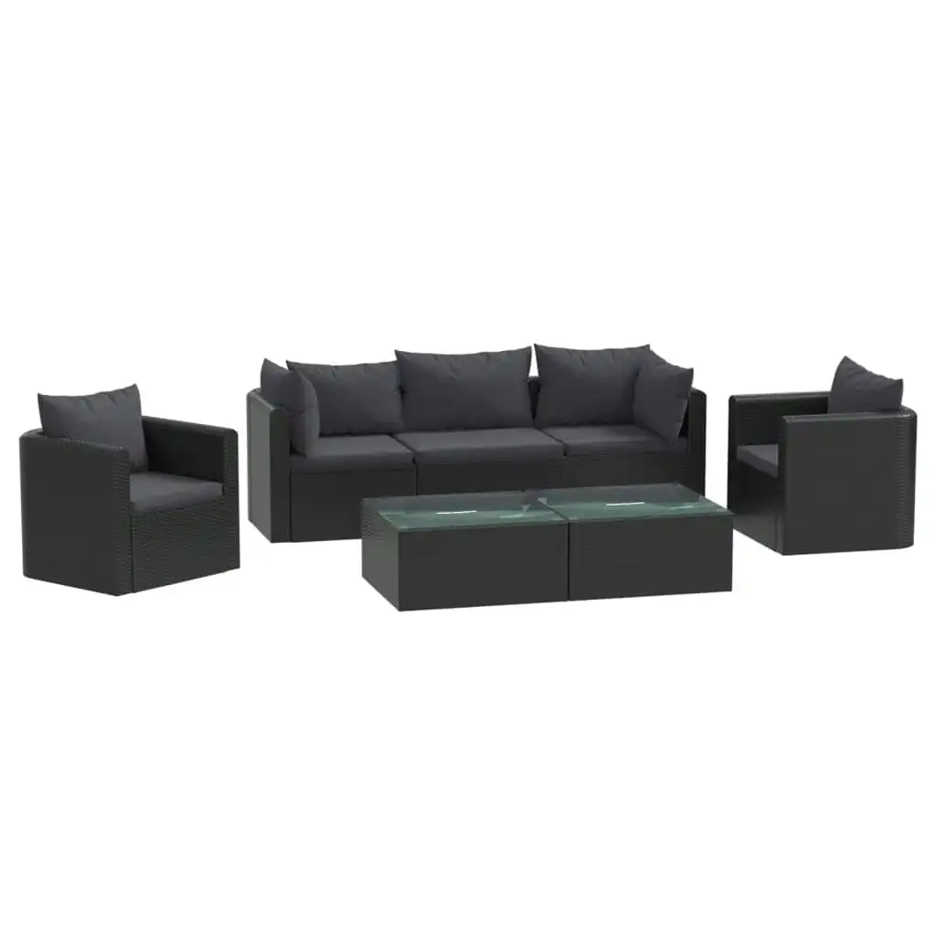 7 Piece Garden Lounge Set with Cushions Poly Rattan Black 46553