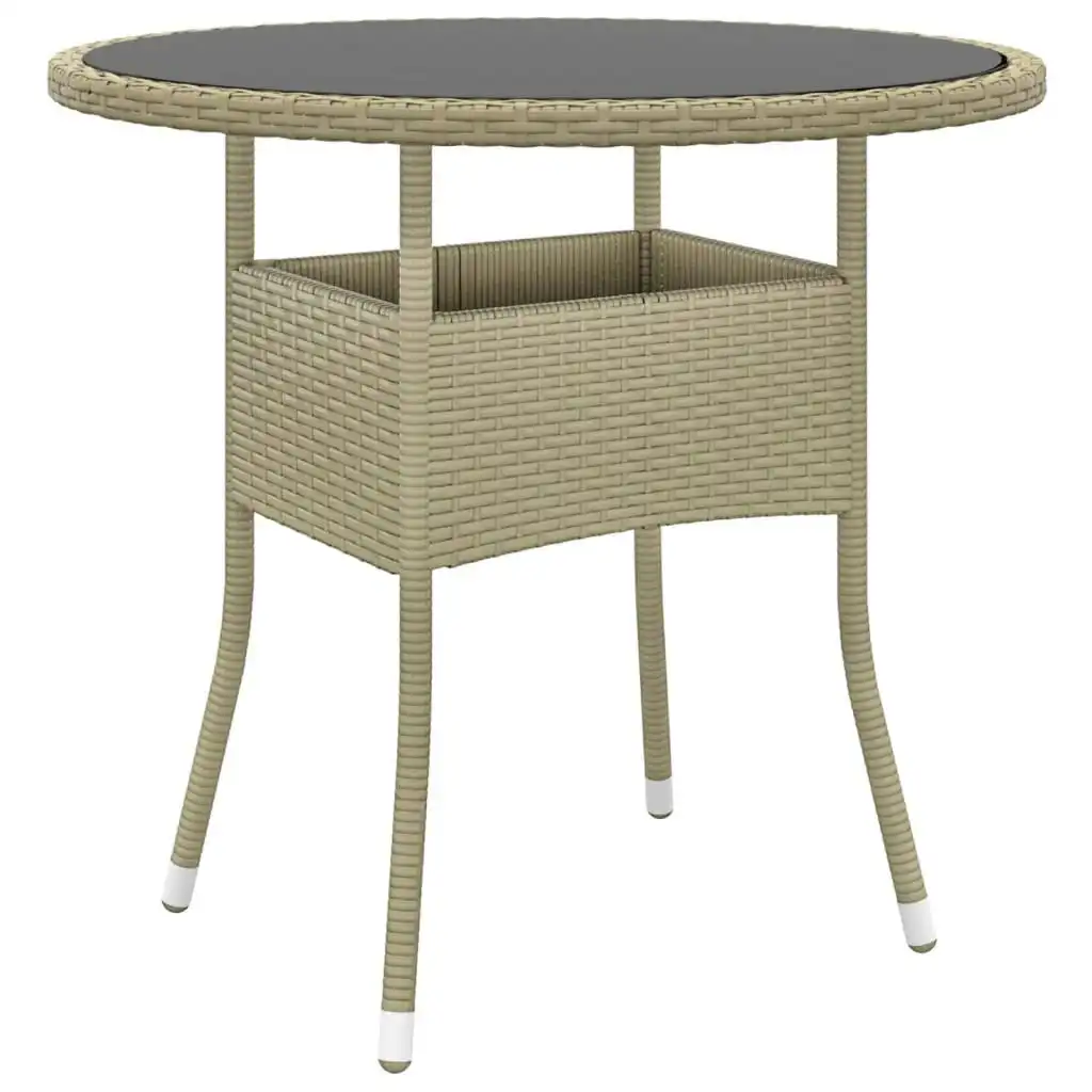 Garden Table Ã˜80x75 cm Tempered Glass and Poly Rattan Beige 310607