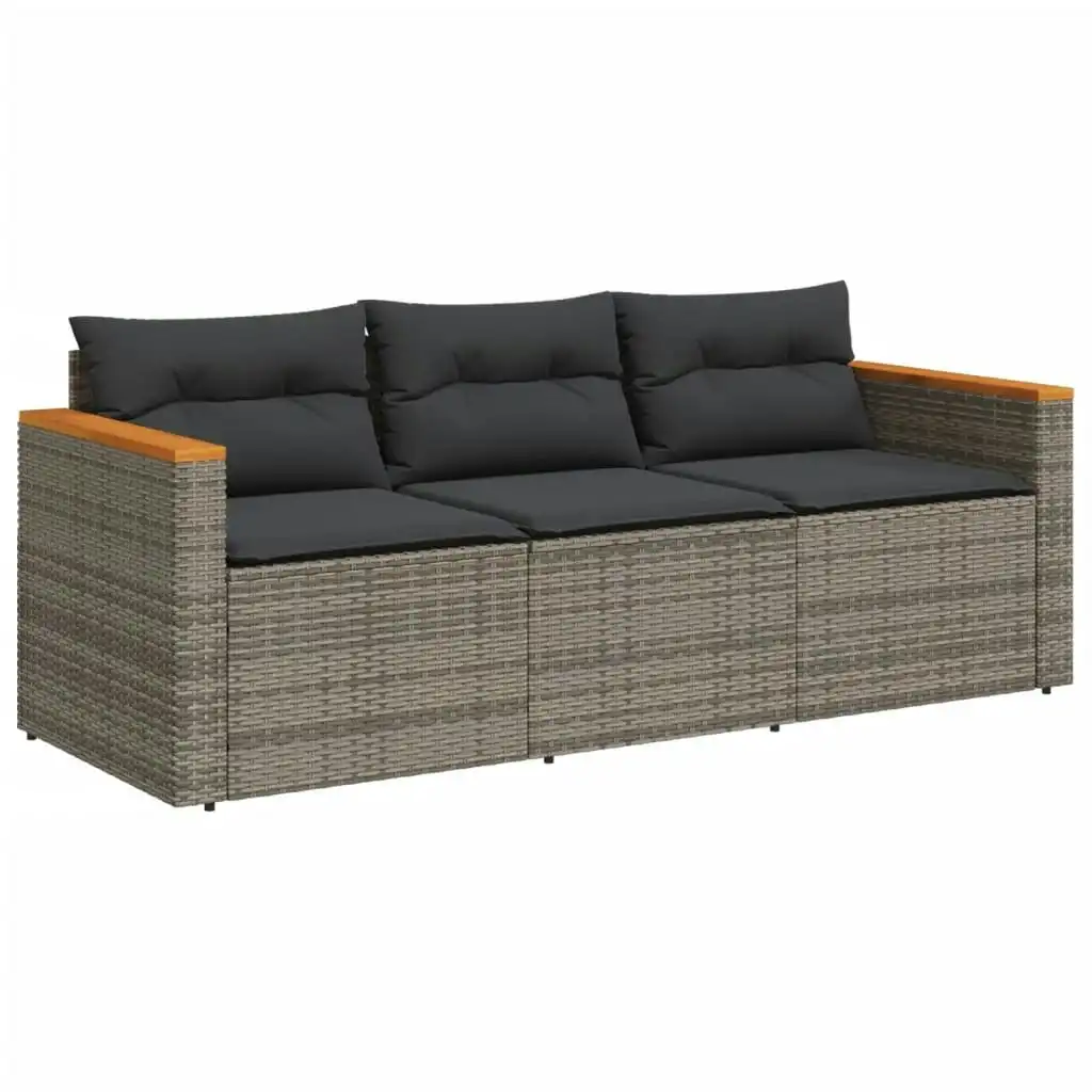 Garden Sofa with Cushions 3-Seater Grey Poly Rattan 365830