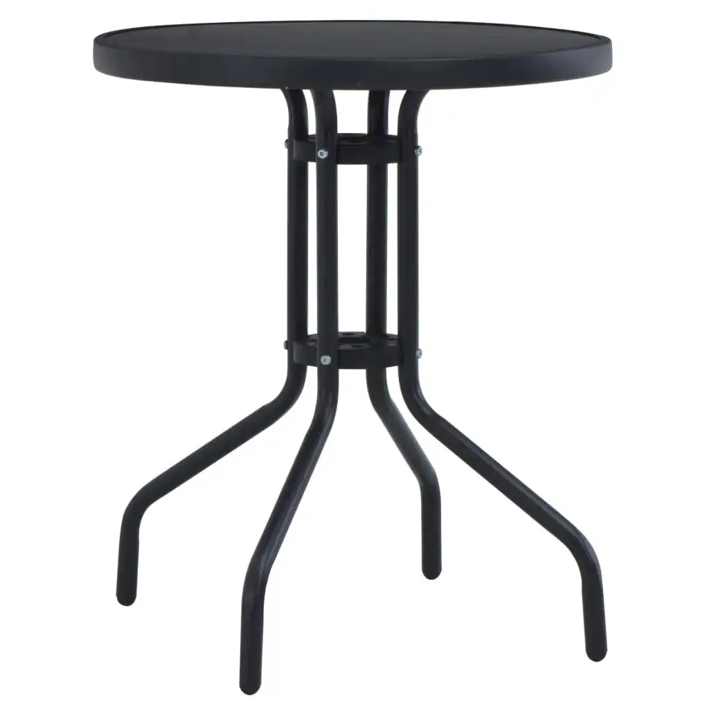 Garden Table Black 80 cm Steel and Glass 47253