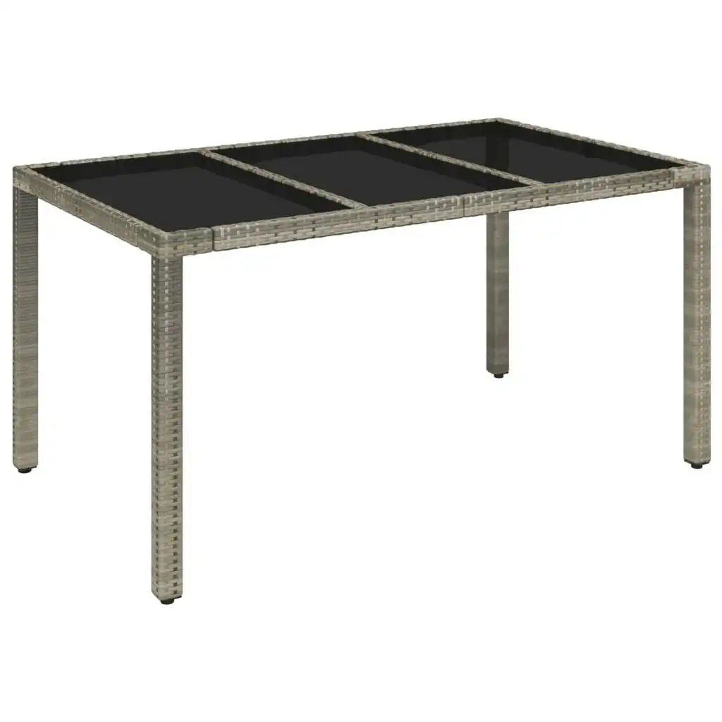 Garden Table with Glass Top Grey 150x90x75 cm Poly Rattan 319900