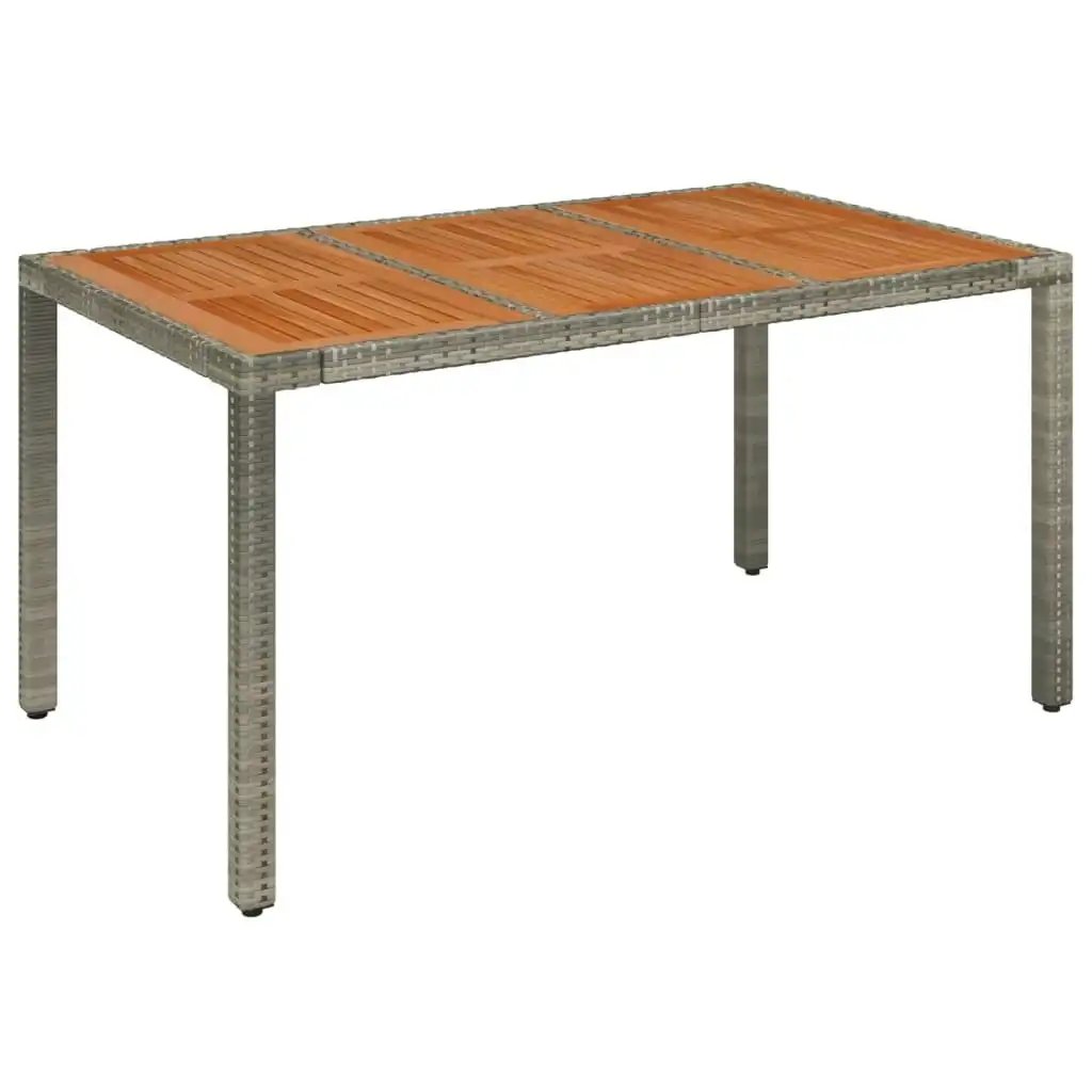 Garden Table with Wooden Top Grey 150x90x75 cm Poly Rattan 319902