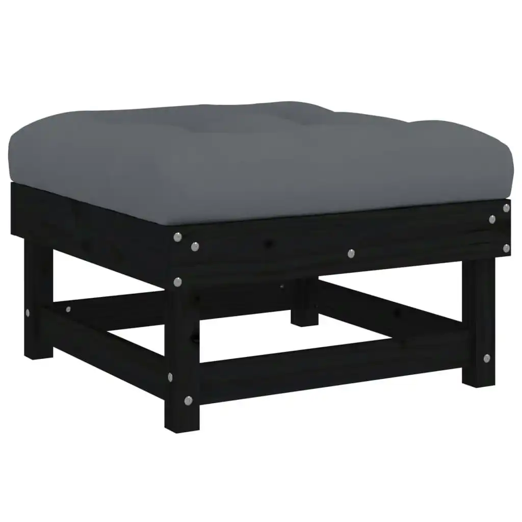 Garden Footstool with Cushion Black Solid Wood Pine 825440