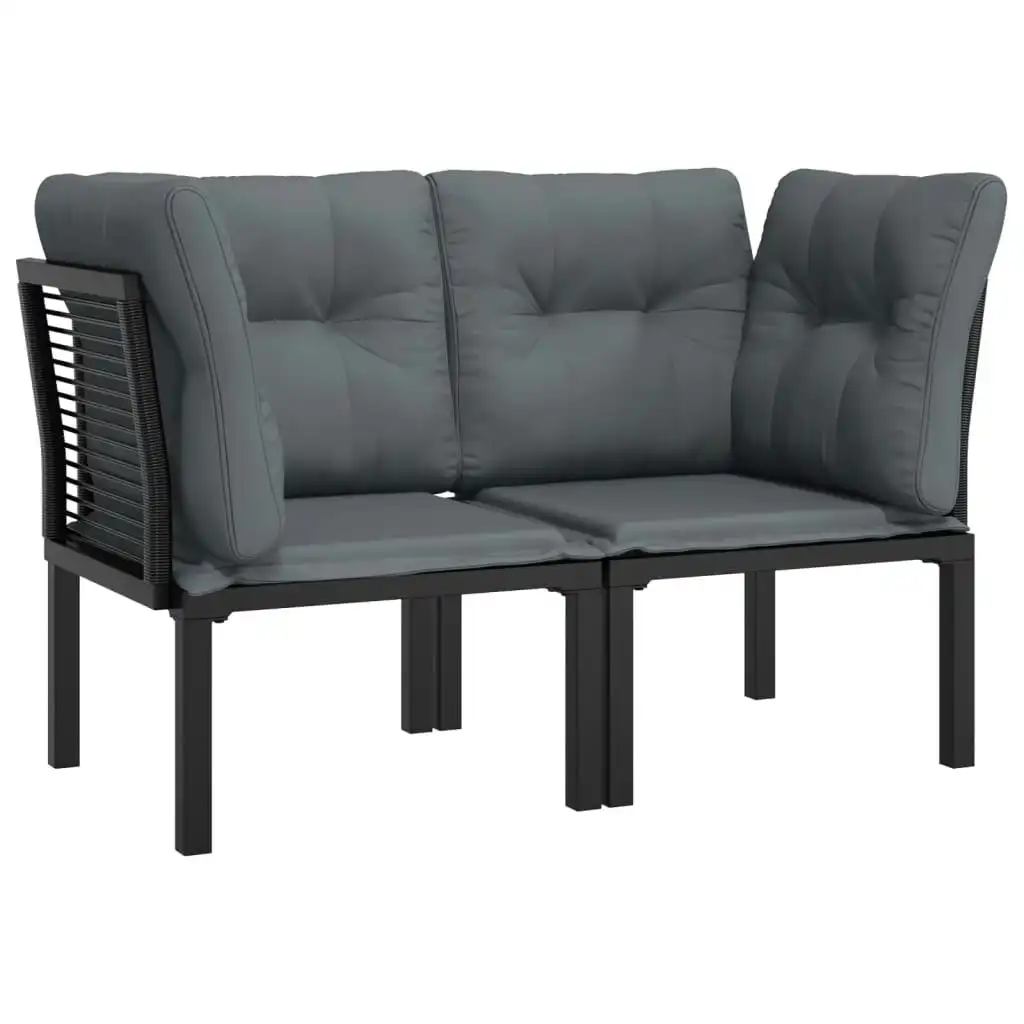 Garden Corner Chairs with Cushions 2 pcs Black&Grey Poly Rattan 362801