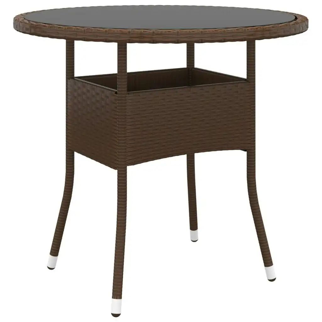 Garden Table Ã˜80x75 cm Tempered Glass and Poly Rattan Brown 310605