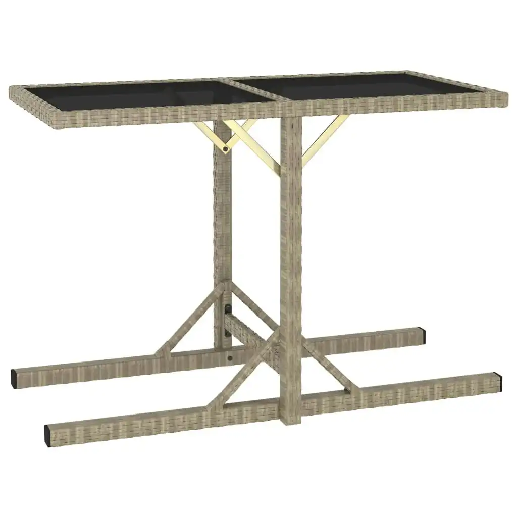 Garden Table Beige 110x53x72 cm Glass and Poly Rattan 46454