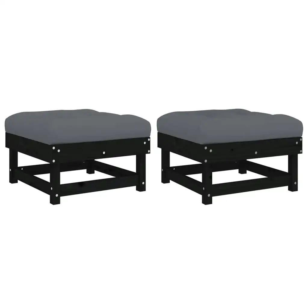 Garden Footstools with Cushions 2pcs Black Solid Wood Pine 825468