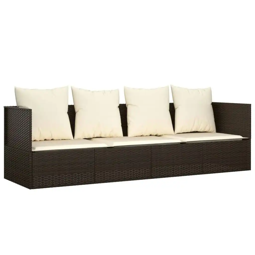 Outdoor Lounge Bed with Cushions Brown Poly Rattan 319563