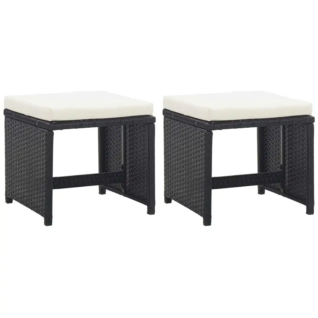 Garden Stools 2 pcs with Cushions Poly Rattan Black 46416