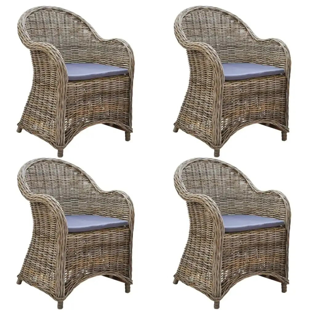 Outdoor Chairs 4 pcs with Cushions Natural Rattan 278736