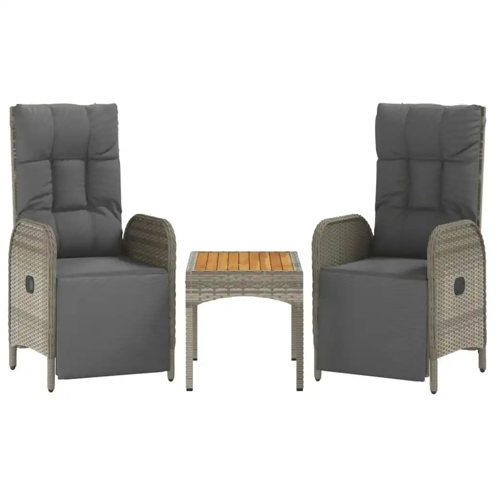 Garden Reclining Chairs 2 pcs with Table Grey Poly Rattan 319909