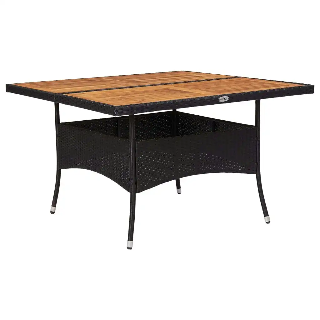 Outdoor Dining Table Black Poly Rattan and Solid Acacia Wood 46187