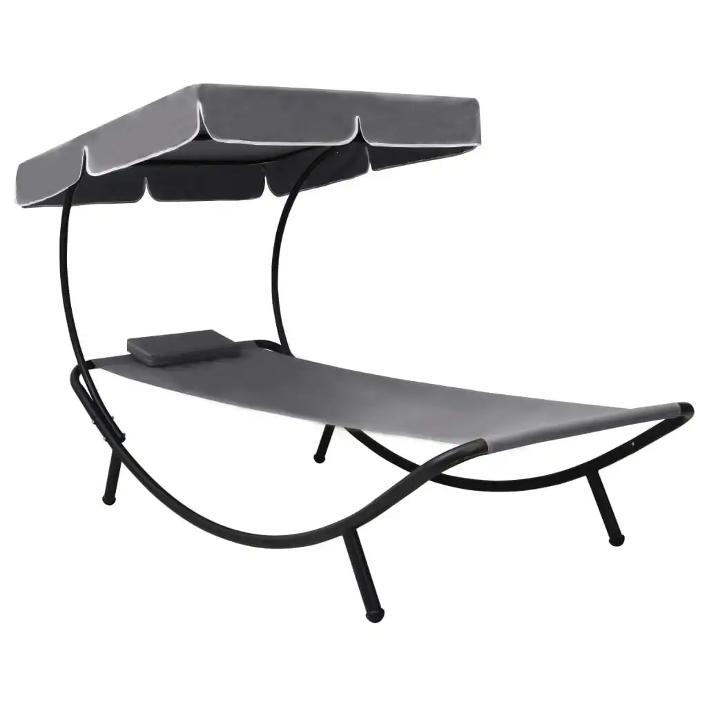 Outdoor Lounge Bed with Canopy & Pillow Grey 48079