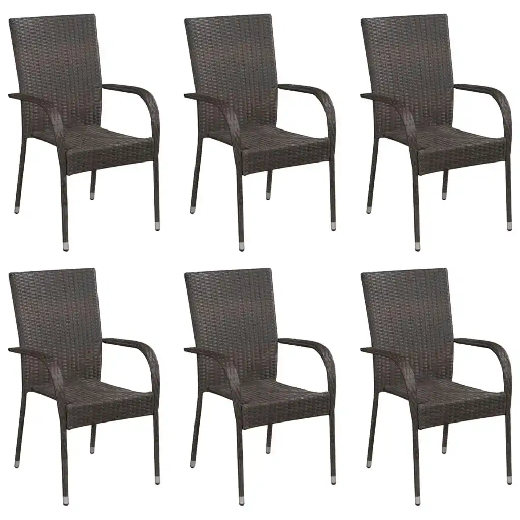 Stackable Outdoor Chairs 6 pcs Poly Rattan Brown 310086