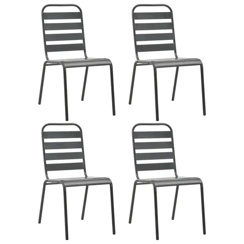 Outdoor Chairs 4 pcs Slatted Design Steel Dark Grey 310155