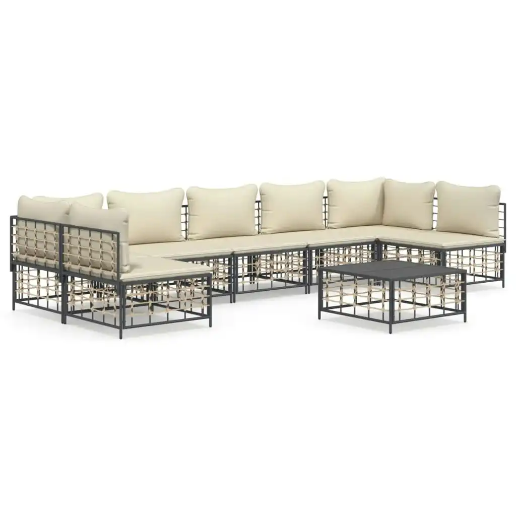 8 Piece Garden Lounge Set with Cushions Anthracite Poly Rattan 3186794