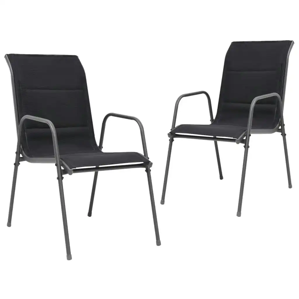 Stackable Garden Chairs 2 pcs Steel and Textilene Black 313072