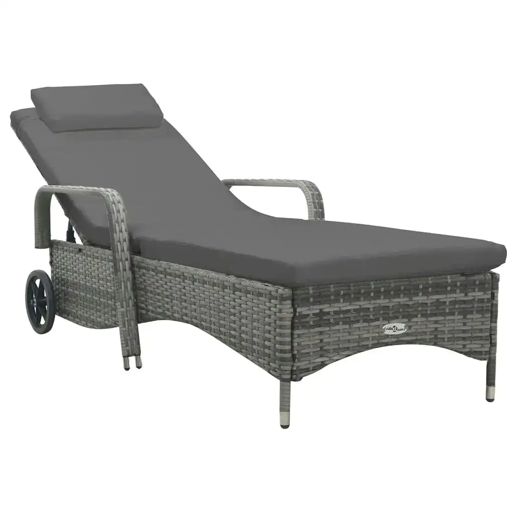 Sun Lounger with Wheels Poly Rattan Anthracite 49497