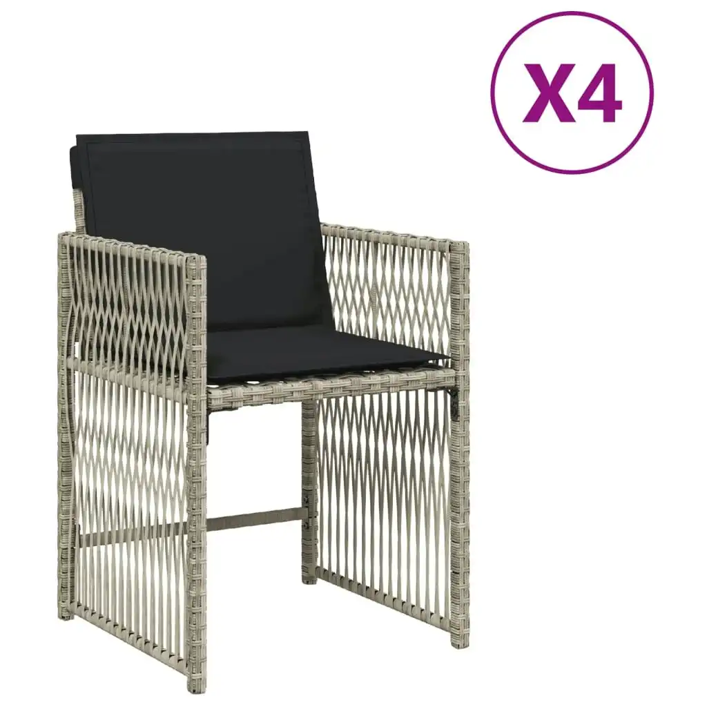 Garden Chairs with Cushions 4 pcs Light Grey Poly Rattan 365039