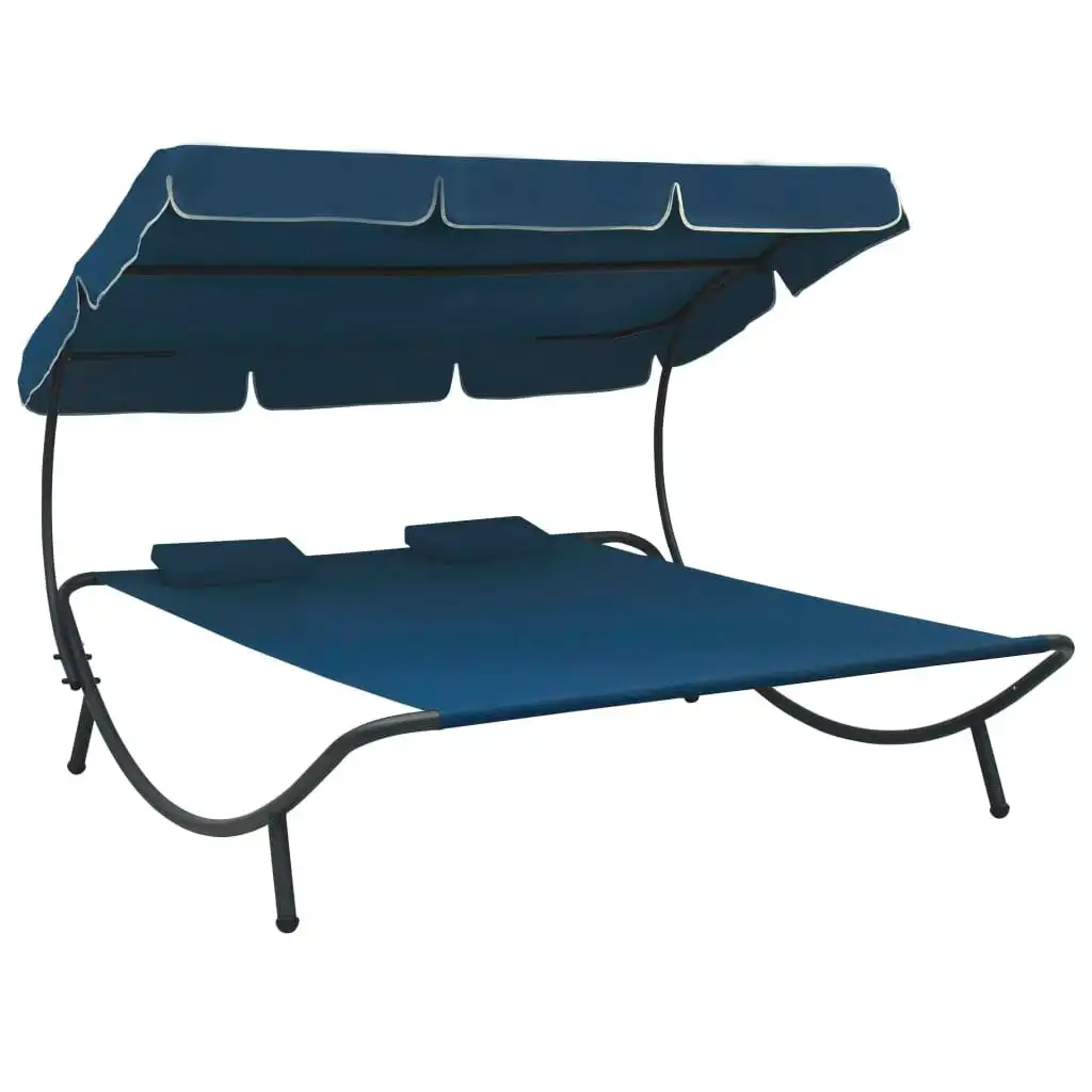 Outdoor Lounge Bed with Canopy and Pillows Blue 313523